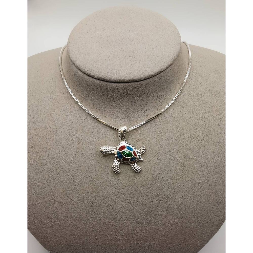 Colorful Sea Turtle Enamel Necklace 18" Box Chain Alterimage